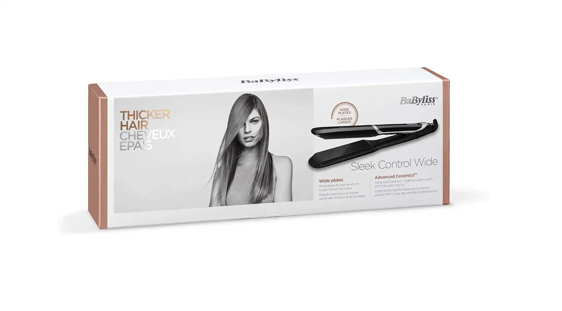 Babyliss Sleek Control Wide Hair Straightener, Black Silver - ST397E