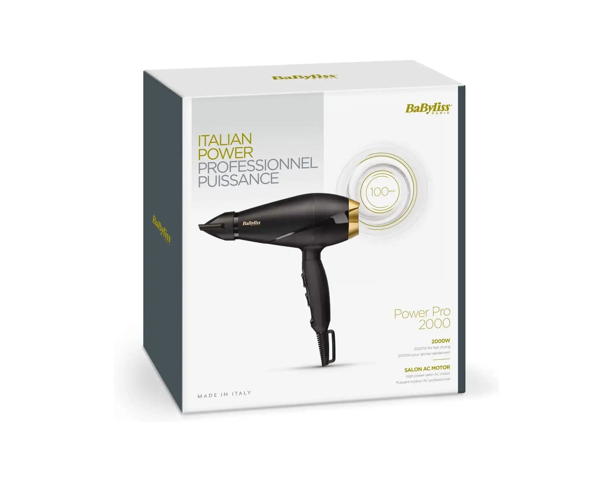 Babyliss Power Pro 2000 Hair Dryer, 2000 Watt, Black / Gold - 6704E
