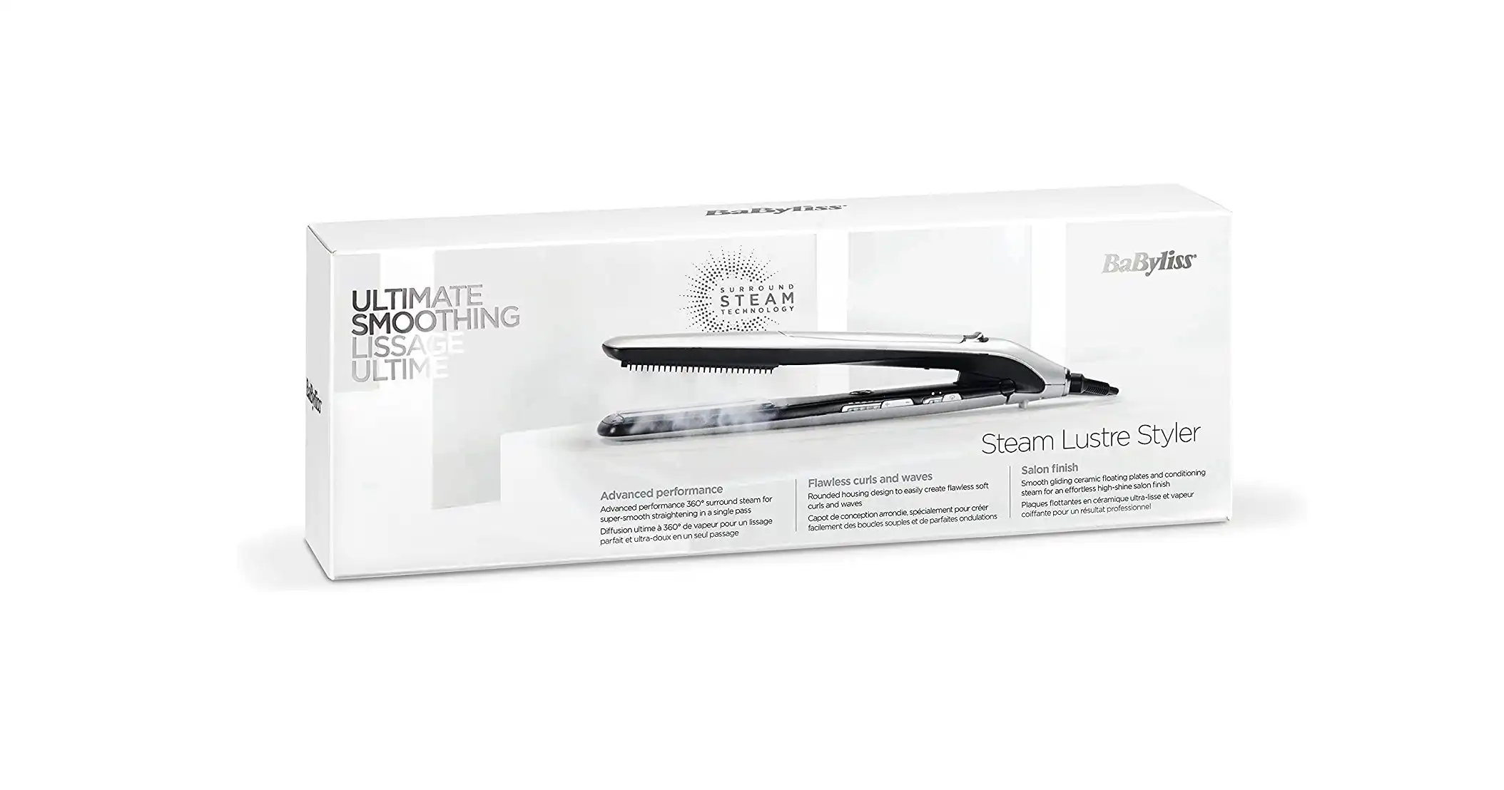 BaByliss Steam Luster Steam Straightener, Silver - ST595E