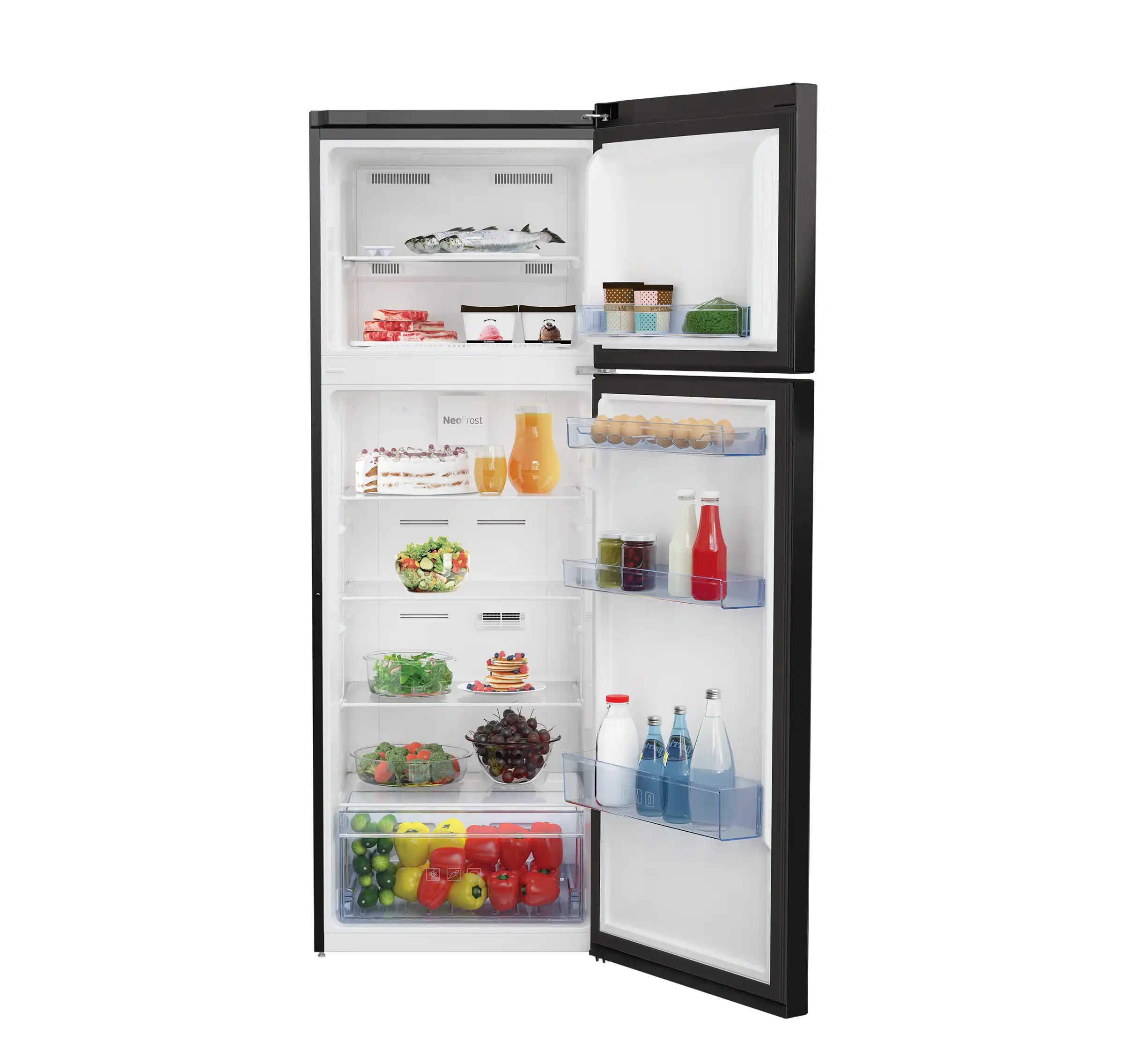 Beko Refrigerator, No Frost, 314 Liter, 2 Doors, Top Freezer, Black - RDNE340K22B