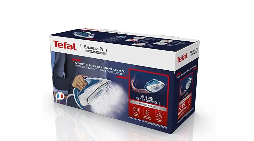 Tefal Easygliss Plus Steam Iron, 2700 Watt, Aqua Blue / White - FV5751E2