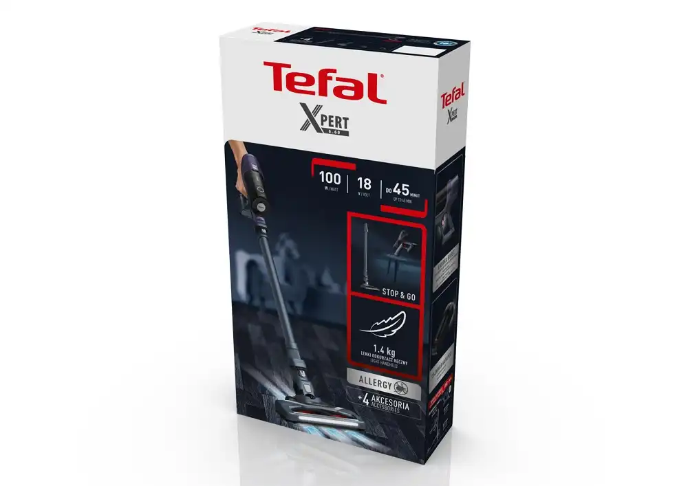 Tefal X-Pert Cordless Vacuum Cleaner, 100 W, Grey / Purple - TY6838WO