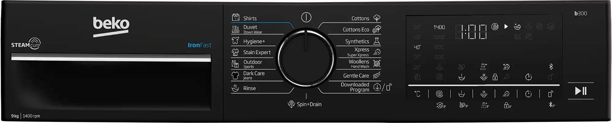Beko Piano Bluetooth Front Loading Digital Full Automatic Washing Machine, 9 Kg, Black - B3WFU50940BCI
