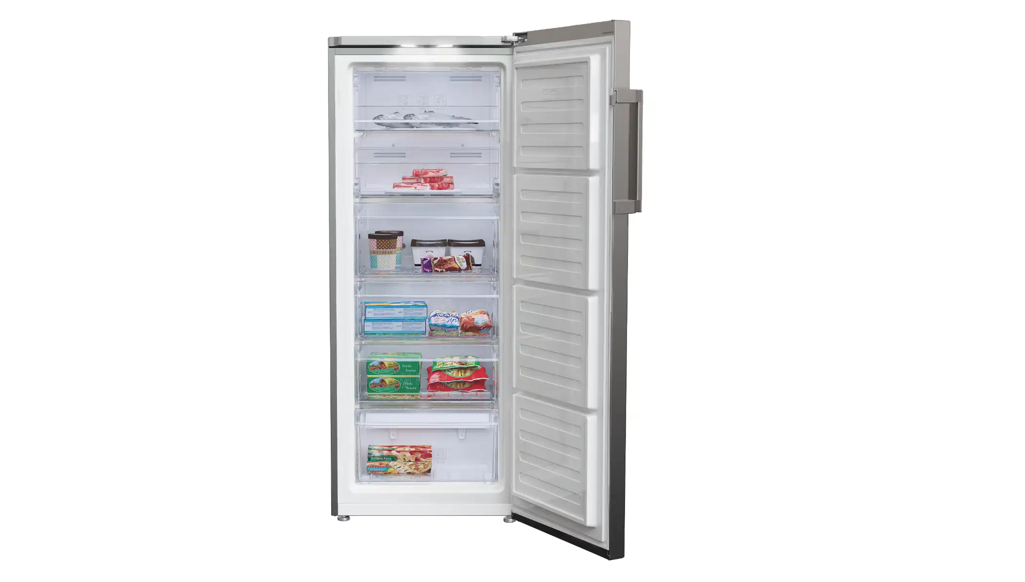 Beko Freestanding Upright Digital Deep Freezer, No Frost, 6 Drawers, 260 Liters, Silver - RFNE260E13S