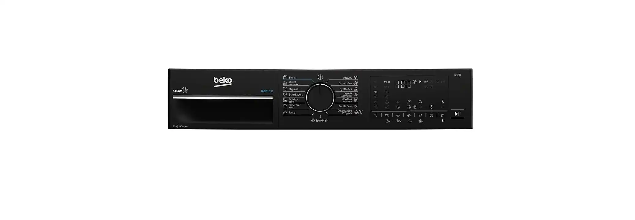 Beko Washing Machine Full Automatic, 10 KG, 1600 RPM, Digital, Steam, Inverter, Black - B3WFU501040BCI