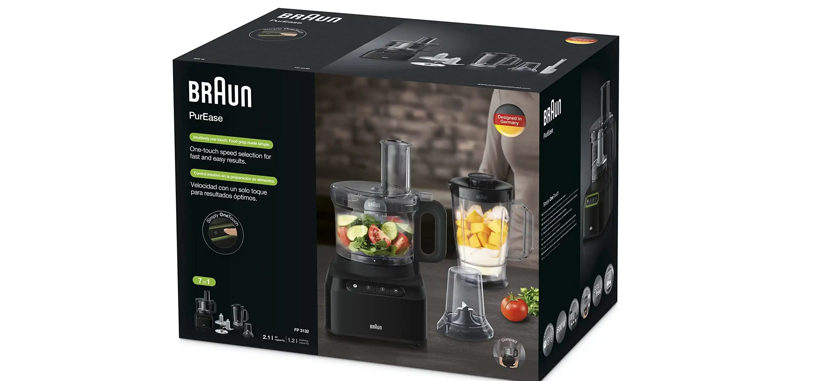 Braun Electric Food Processor, 800 Watt, 2 Liters, Multipurpose, Black - FP3132