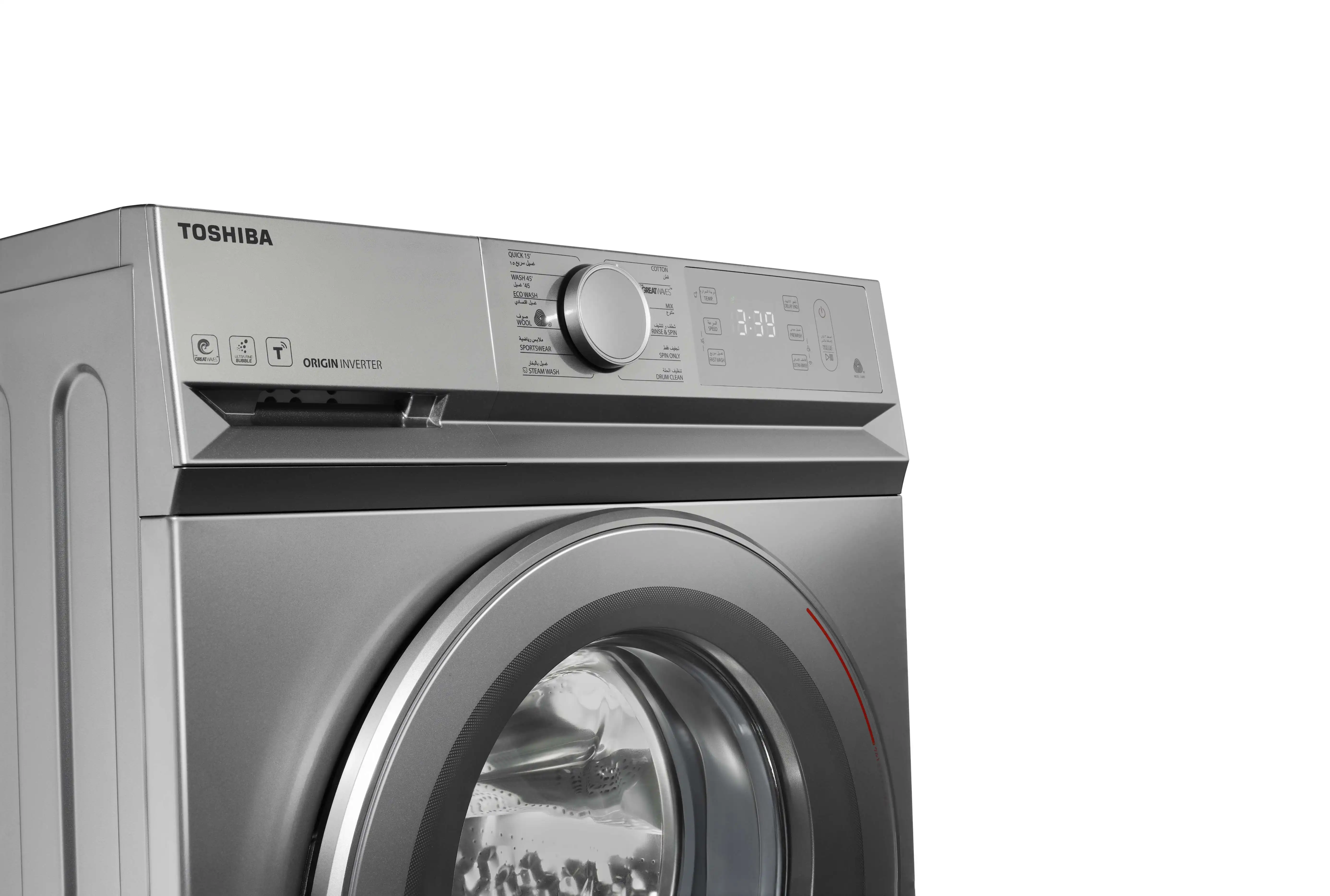 Toshiba Front Load Automatic Washing Machine, 8Kg, Inverter Motor, Silver - TW-BL90A4EG(SS)