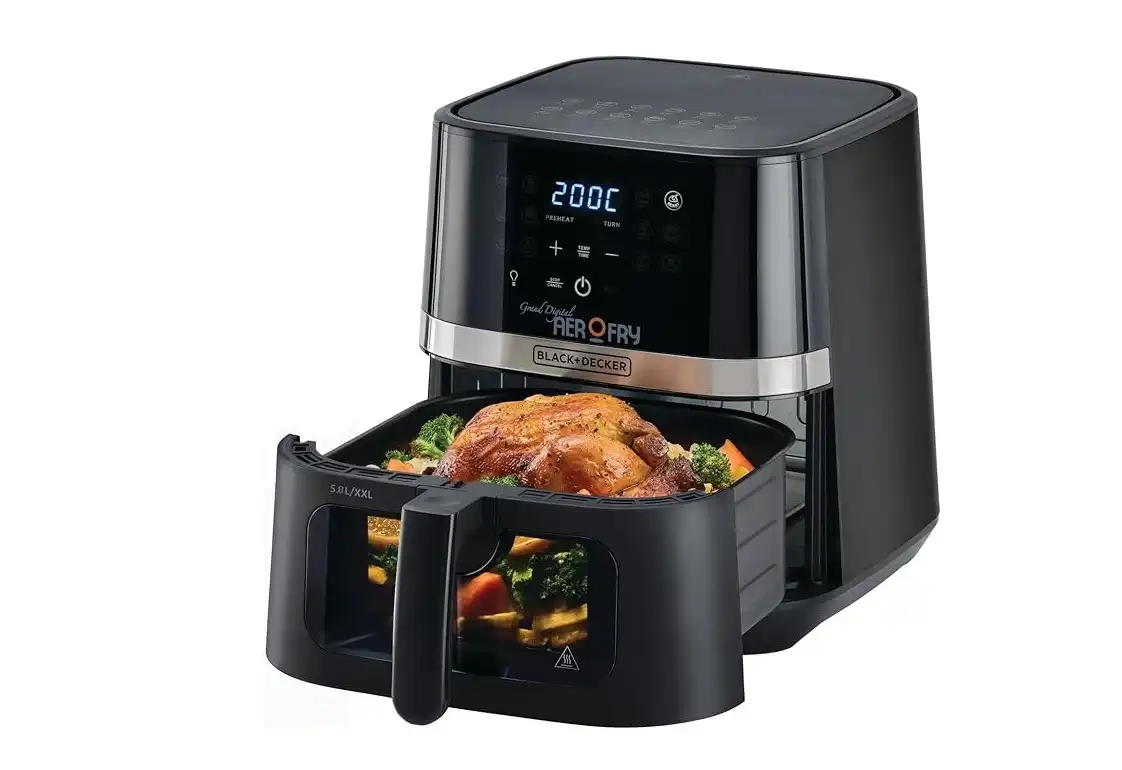 Black & Decker XXL Air Fryer, 5.8 L, 1800W, Touch Screen, 12-in-1 With Rapid Hot Air Circulation For Frying, Grilling, Broiling, Roasting, and Baking, Black - AF5800-B5