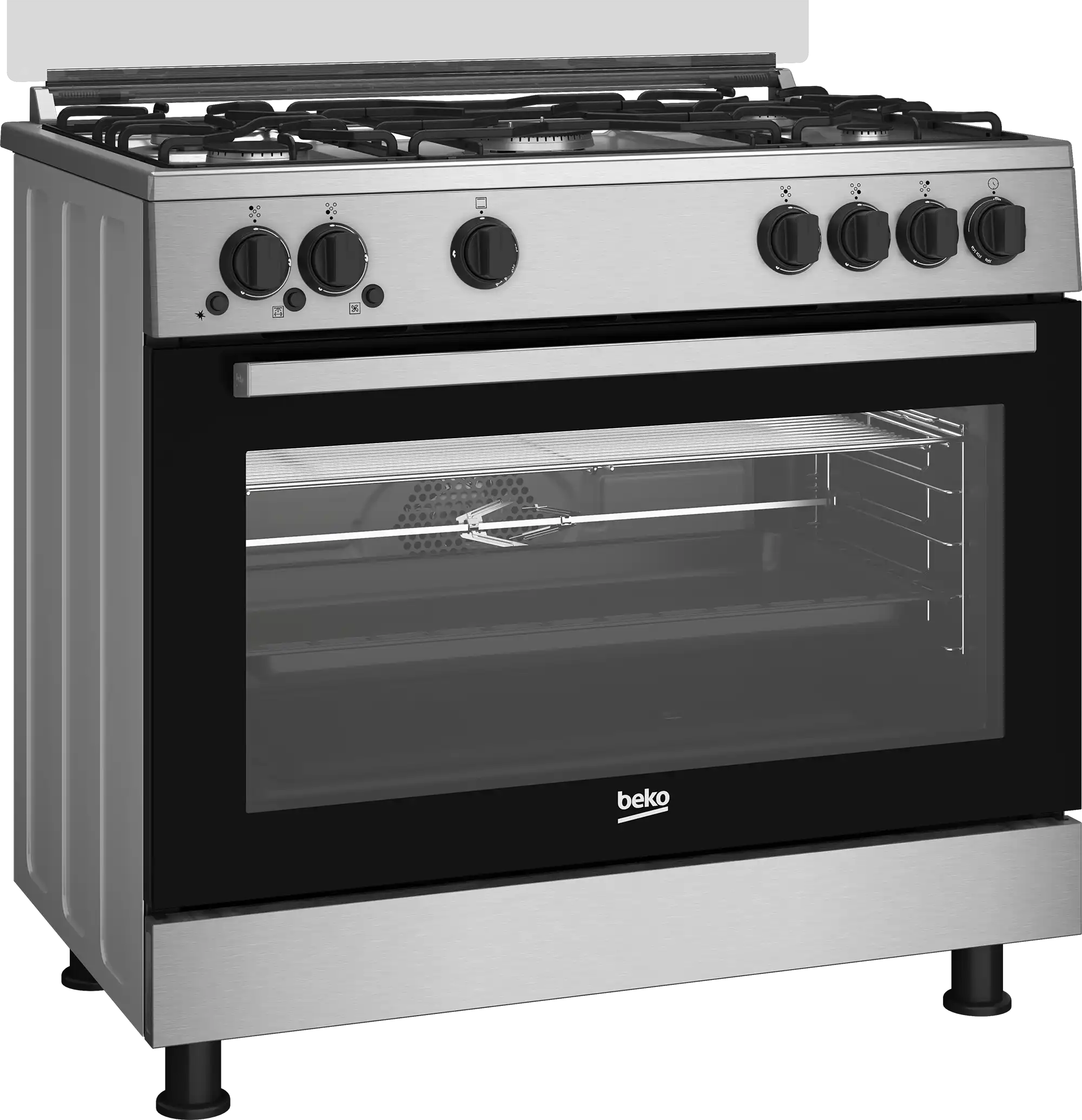 Beko Natural Gas Cooker, 5 Burners, Full Safety, 90 cm, Stainless - GGR 15115 DX NE