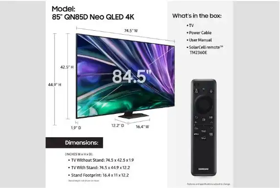 Samsung 85 Inch 4K UHD Smart Neo QLED TV with Built-in Receiver - 85QN85D