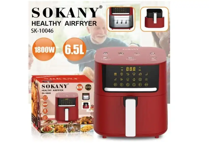 Sokany Healthy Air Fryer, 6.5 Liters, 1800 Watt, Red - SK-10046