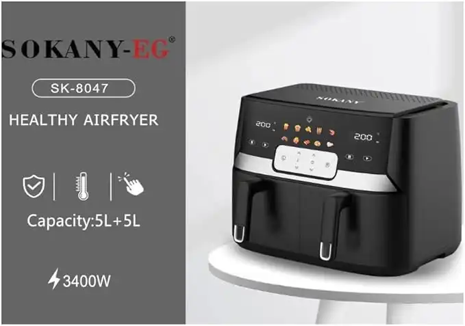 Sokany Digital Air Fryer, 10 Liters, 3400 Watts, Black - Sk-8047
