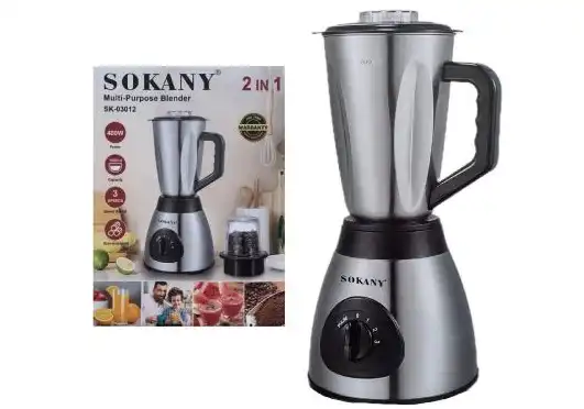 Sokany 2 ×1 Blender with Grinder, 400-Watt, 1.5 Liter, Stainless - SK-03012