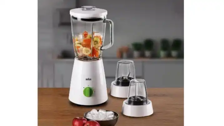 Braun 3 In 1 Jug Blender with Chopper and Grinder, 500 Watt, White - JB0123WH
