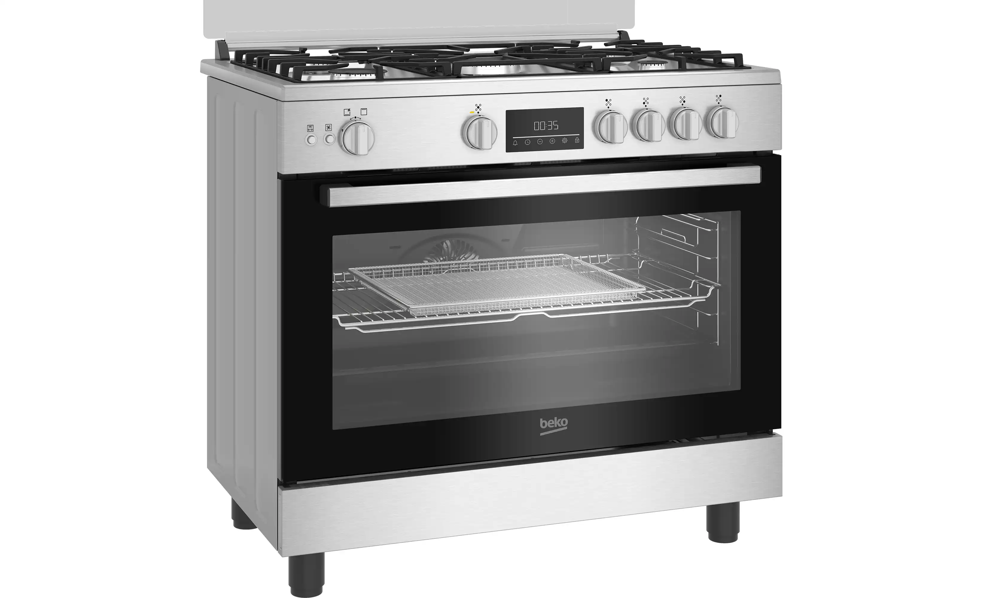 Beko Gas Cooker with Grill and Airfry Function, 5 Burners, Stainless Steel - BGGR 11225 GXA