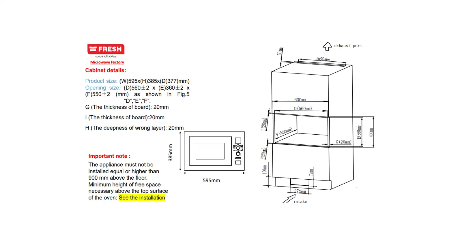 Fresh Built-in Microwave With Grill, 225 Liter, Black - FBMW-25ECG -BW