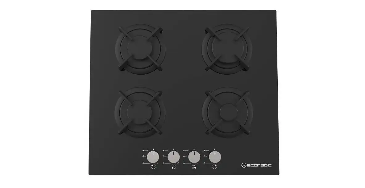 Ecomatic Bundel of Built In Hob, 4 Burner, 60 cm, Black Glass - S607RBC + Gas oven With Grill, 67 Liters, 60 cm, Black - G6404GT