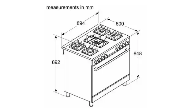 Bosch Series 8, Gas cooker, 5 Burners, 90 cm, Black - HJY5G7V61S