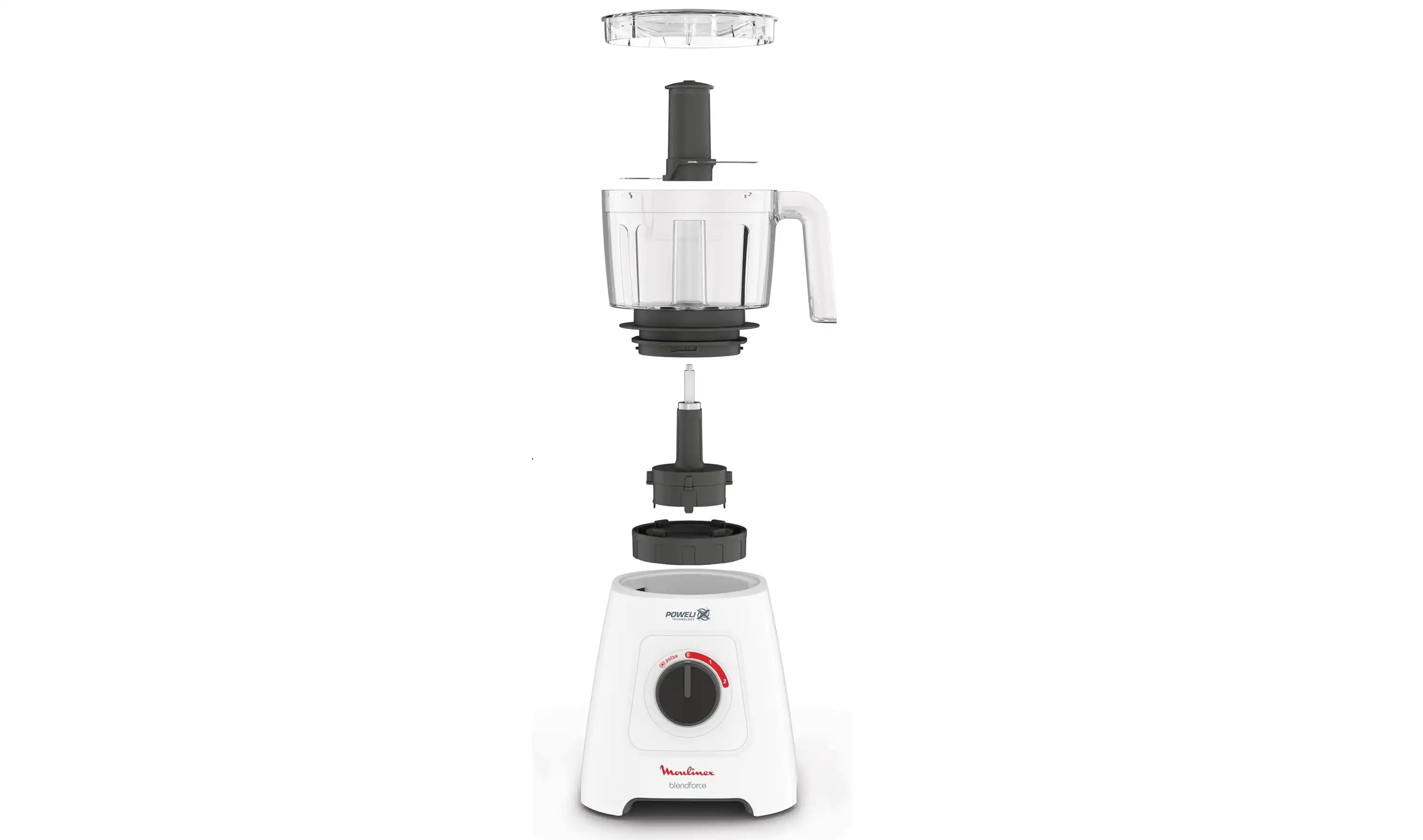 Moulinex Blendfroce, Blender, 800 Watts, Jar 2 Liters, 2 Speeds & Pulse, XL Chopper 550 ML, Ice Crush, Powelix Blades, White - LM42X2EG