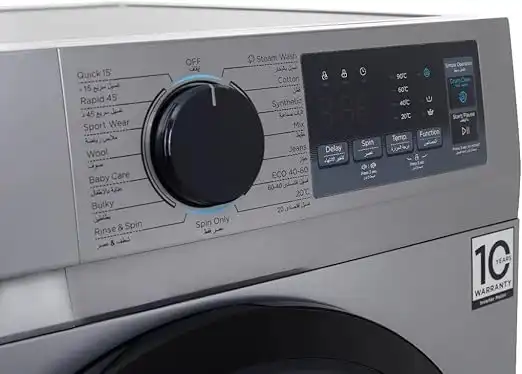 Midea Digital Front Load Full Automatic Washing Machine With Inverter Technology, 7 kg, Dark Silver - MFN09W70B/S
