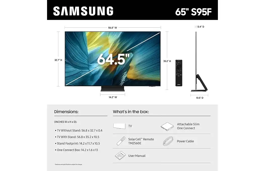 تلفزيون سامسونج S95F، OLED، 4K سمارت، مقاس 65 بوصة، - QA65S95F (2025)