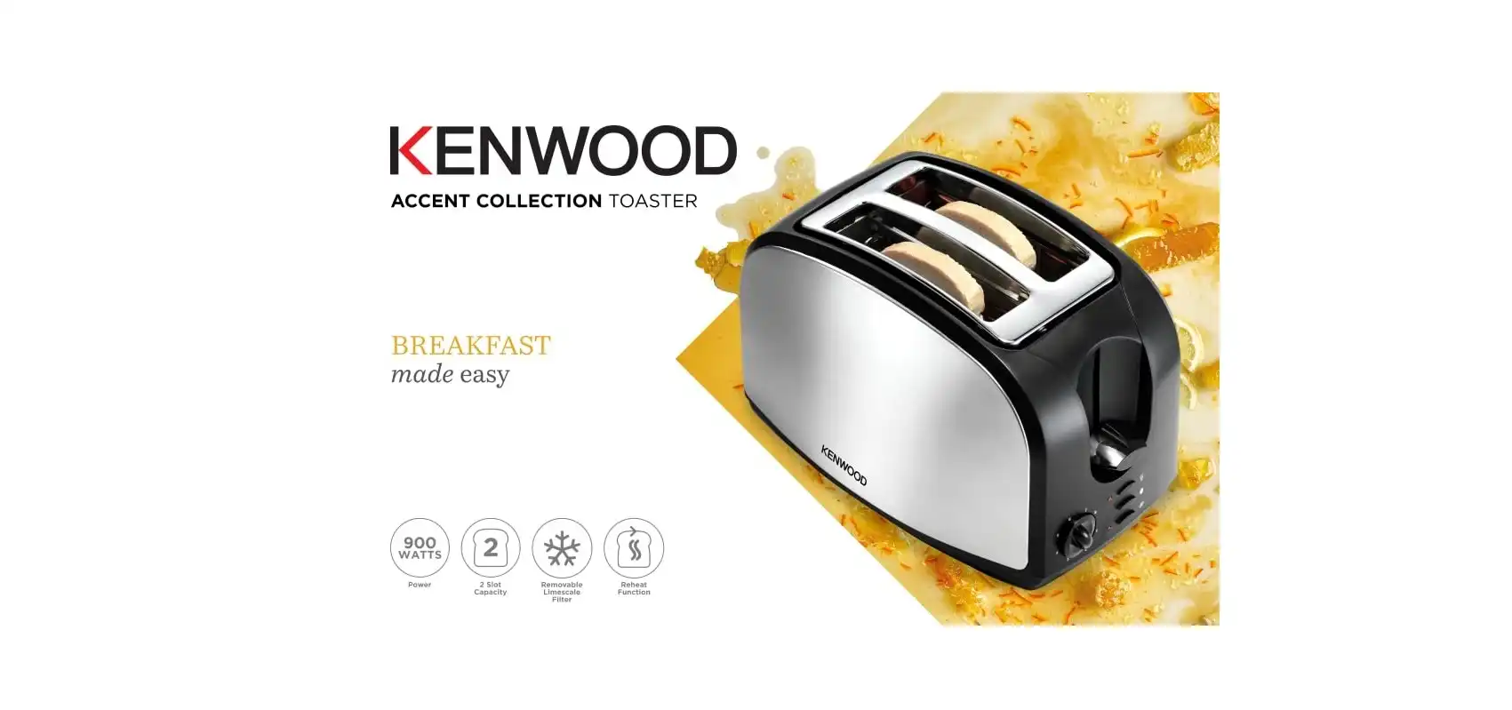 Kenwood Toaster, 900 Watt, 2 Slices, Silver Black - TCM01.AOBK