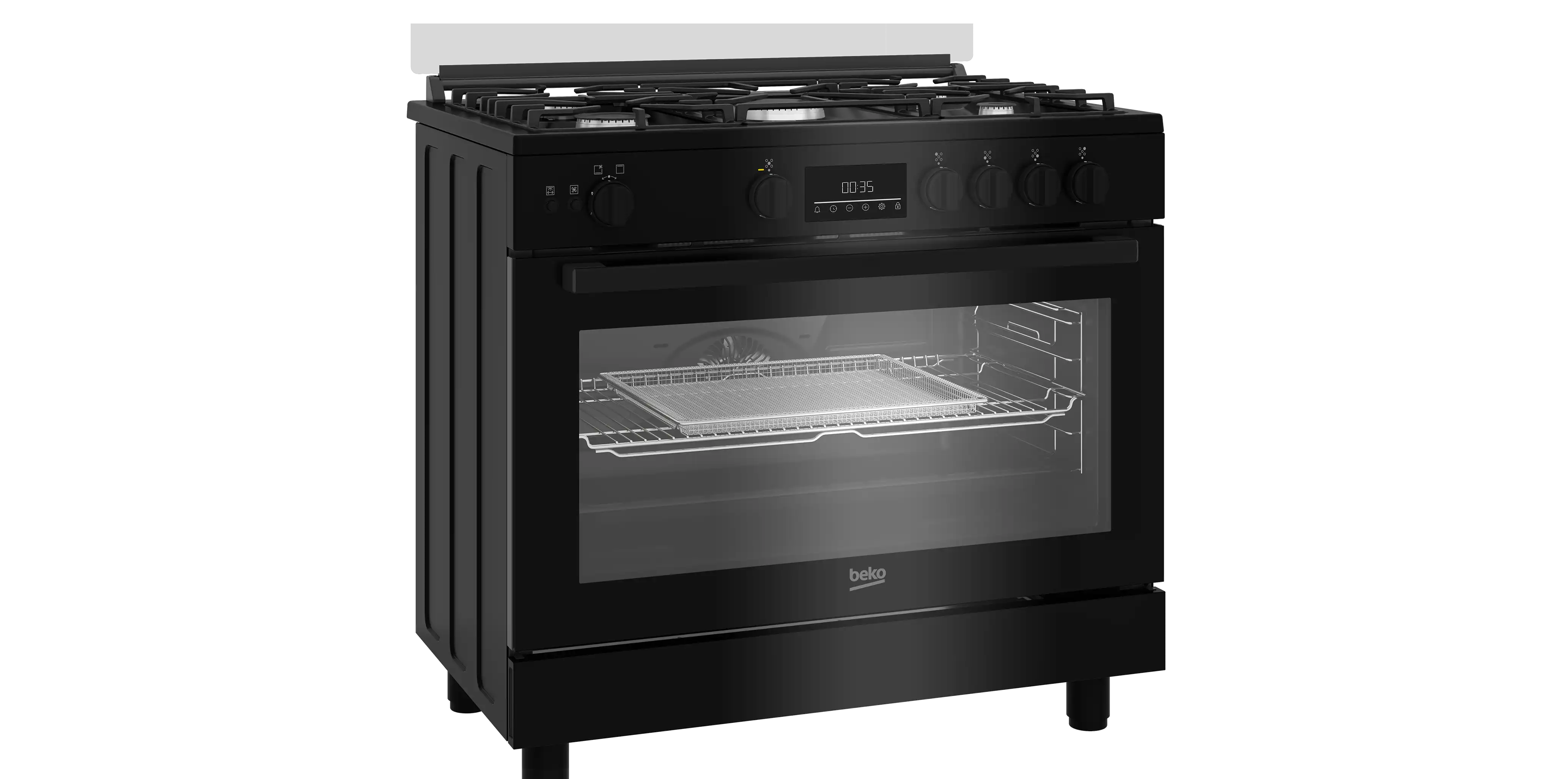 Beko Cooker with Fan, 5 Burners, Safety, 90 cm, Black - BGGR 11225 GB