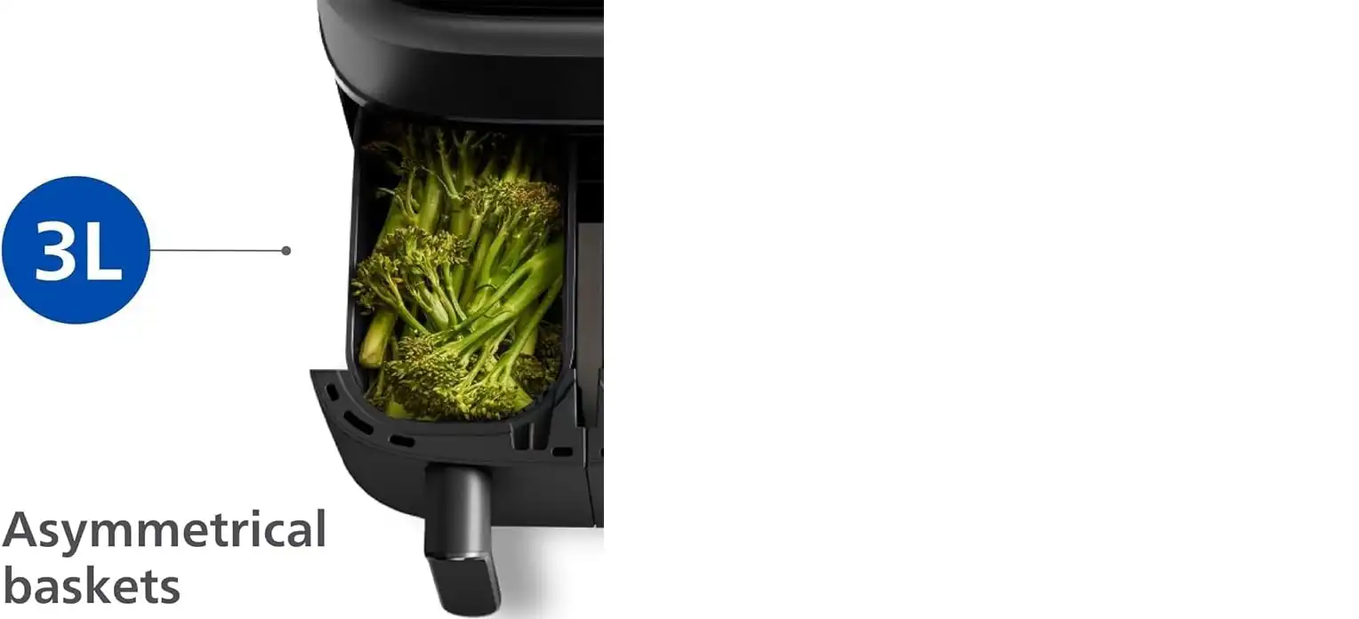 Philips Dual Basket AirFryer 3000 Series - 2750W, 9L Capacity, 2 Basket Drawers, 8 Presets Touchscreen, Black - NA350/00