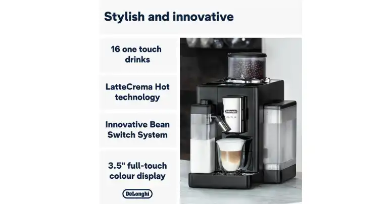 De'Longhi Rivelia Coffee and Espresso Machine, 19 Bar, 1.4 Liter, Touch Screen, Black - EXAM440.55.B (Raya Warranty)