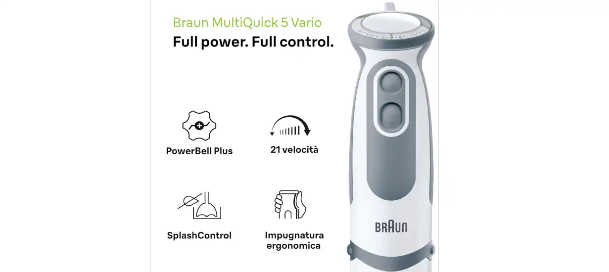 Braun Multiquick 5 Vario Hand Blender, 1000 Watt, 21 Speeds, Stainless Steel, White - MQ5200