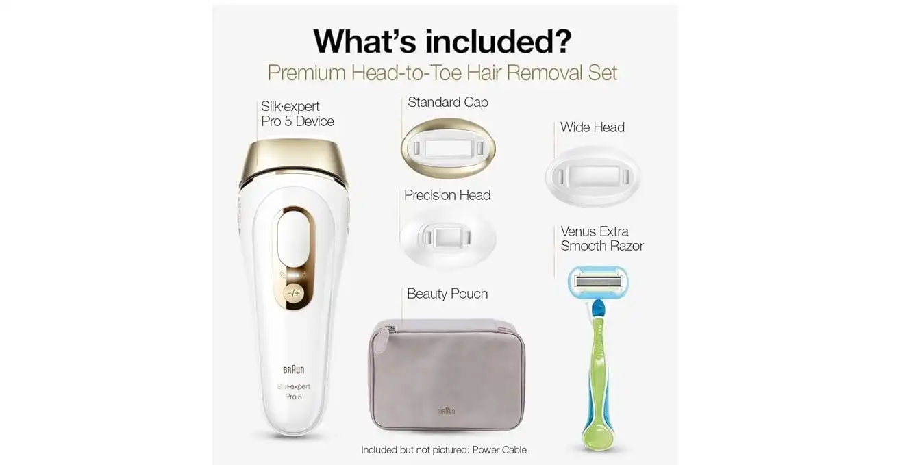 Braun Silk-expert 5 Pro With 4 extras Wide Head, Precision Head, Venus Razor, Soft Pouch - PL5257 IPL