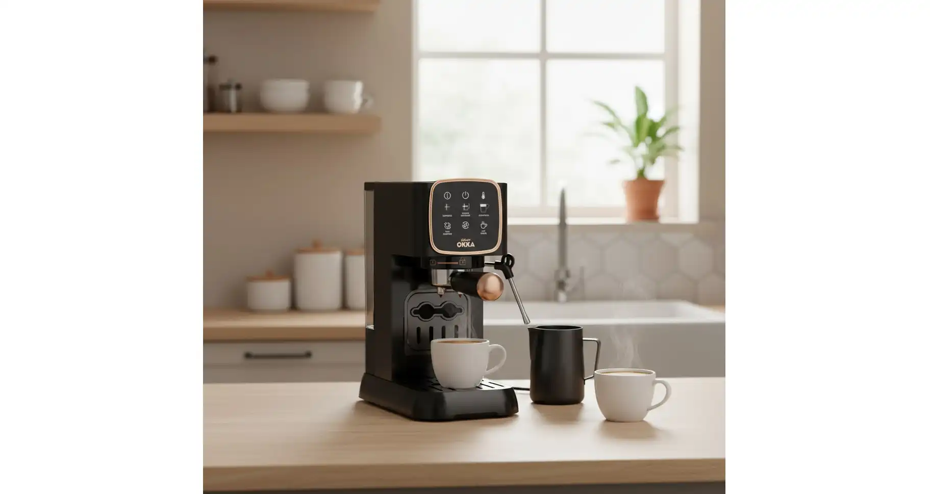 Arzum OKKA Solo Semi Automatic Espresso Machine, 15 Bar, Black - OK0034-0400