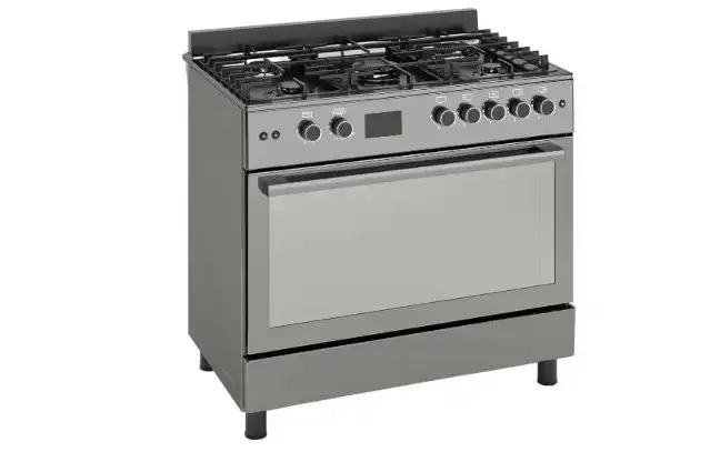 Ocean Professional Gas Cooker, 5 Burners, 90 cm, Full Safety Features, Cast Iron Grates, Digital Display, Fan, No Glass, Silver - OCGR9650-30 XB P