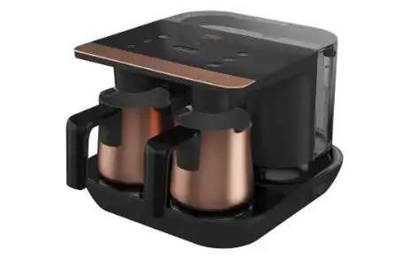 Beko Turkish Coffee Machine Double Pot 1100 Watt, 1Liter, Black / Gold - TKM 8961 B