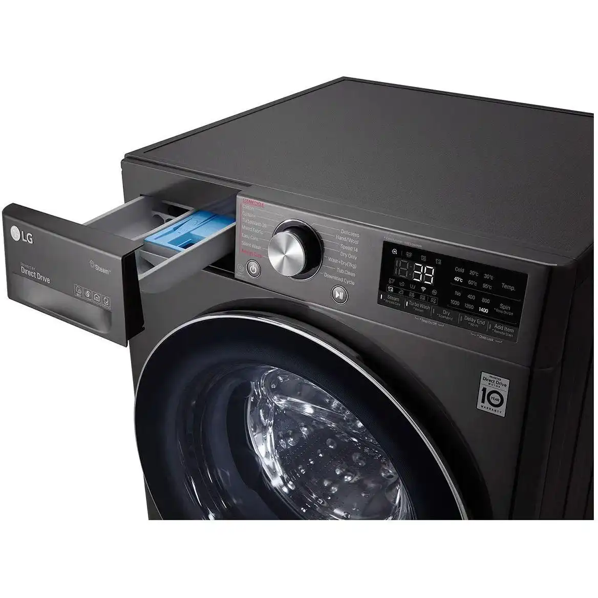 LG WASHING MACHINE 9 KG STEAM WITH 5 KG DRYER 1400 RPM BLACK STEEL F4R5VGG2E