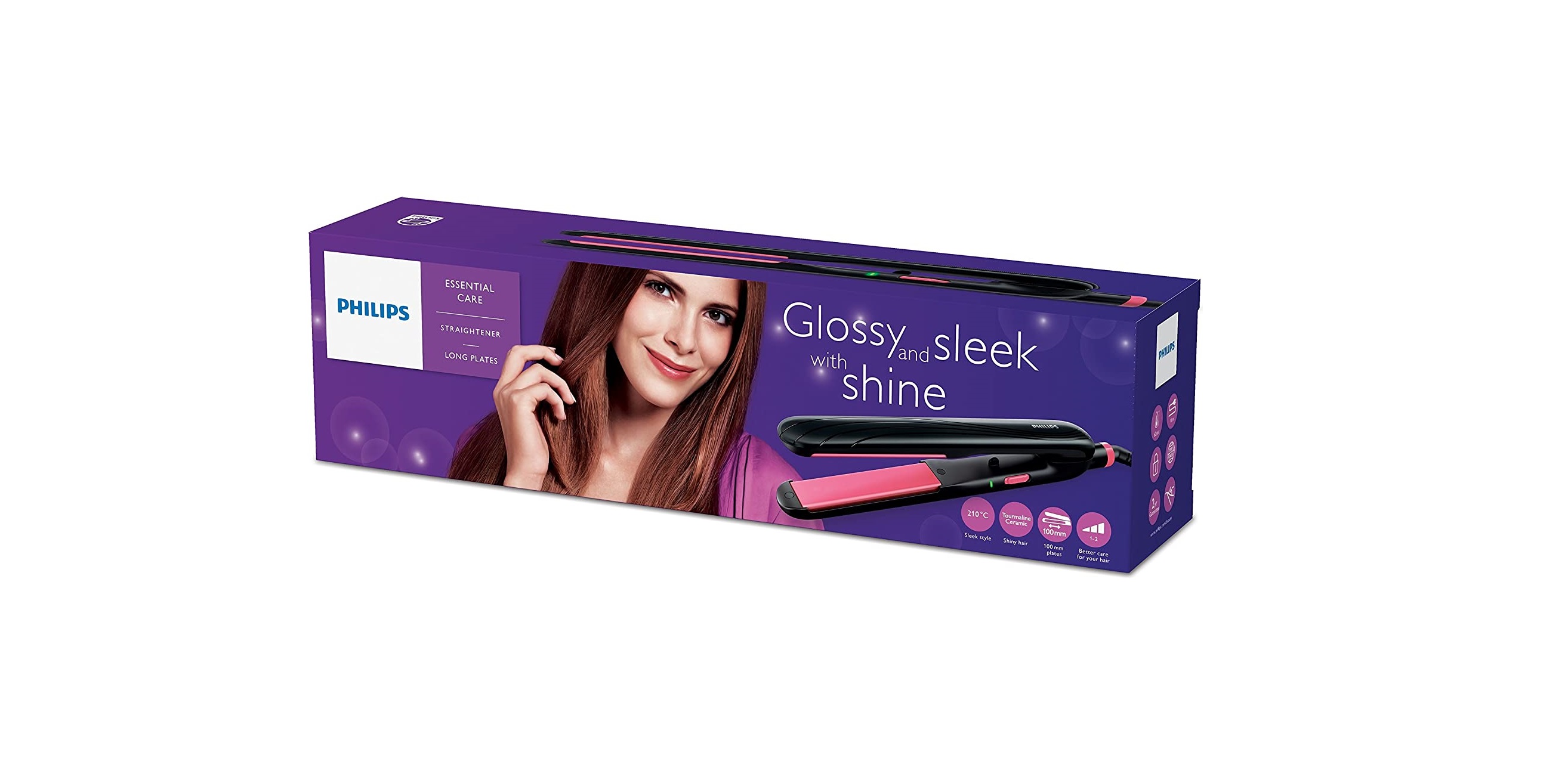 Philips Essential Care Straightener Ceramic Plates, Black - HP8323