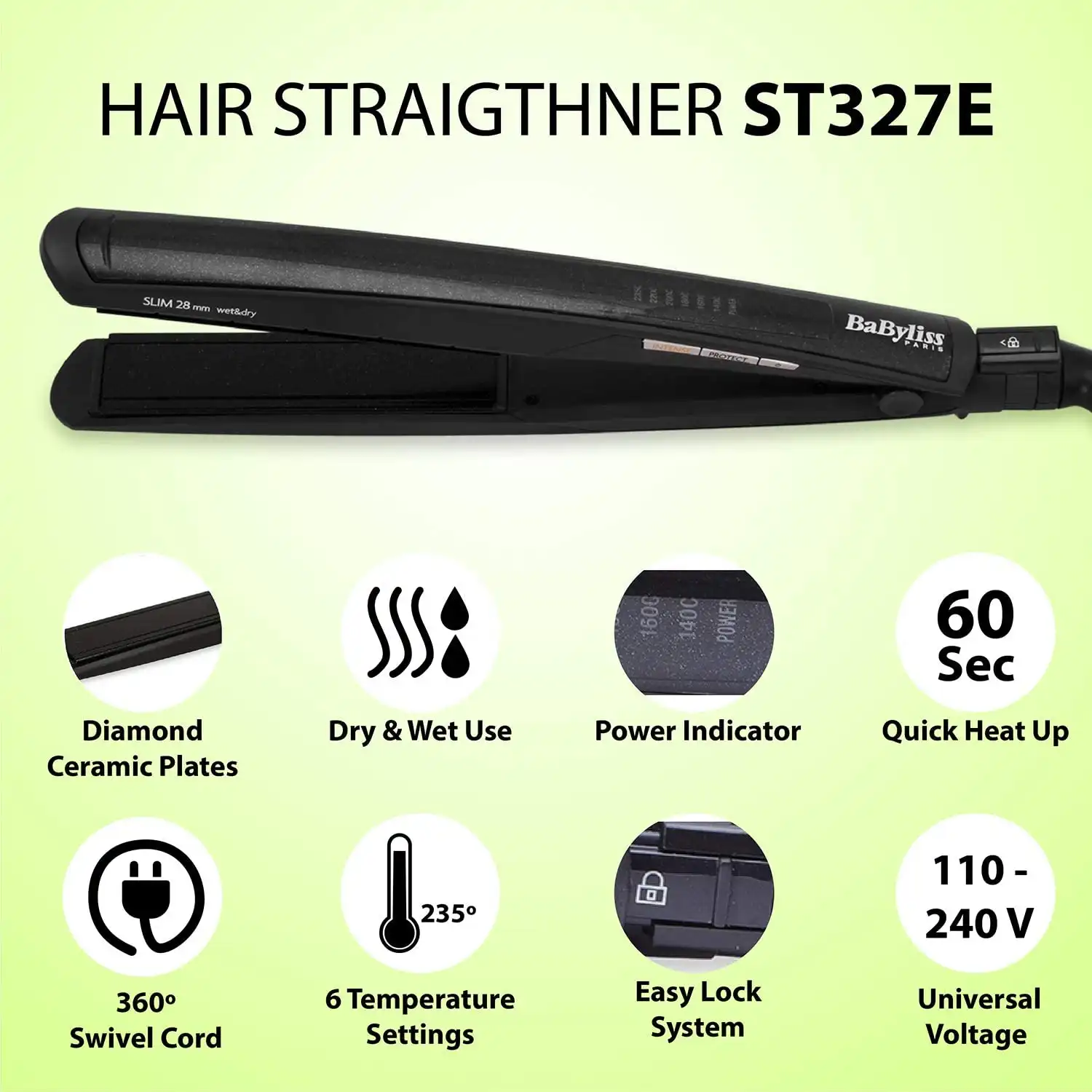 Babyliss Wet & Dry Slim Hair Straightener - ST327E