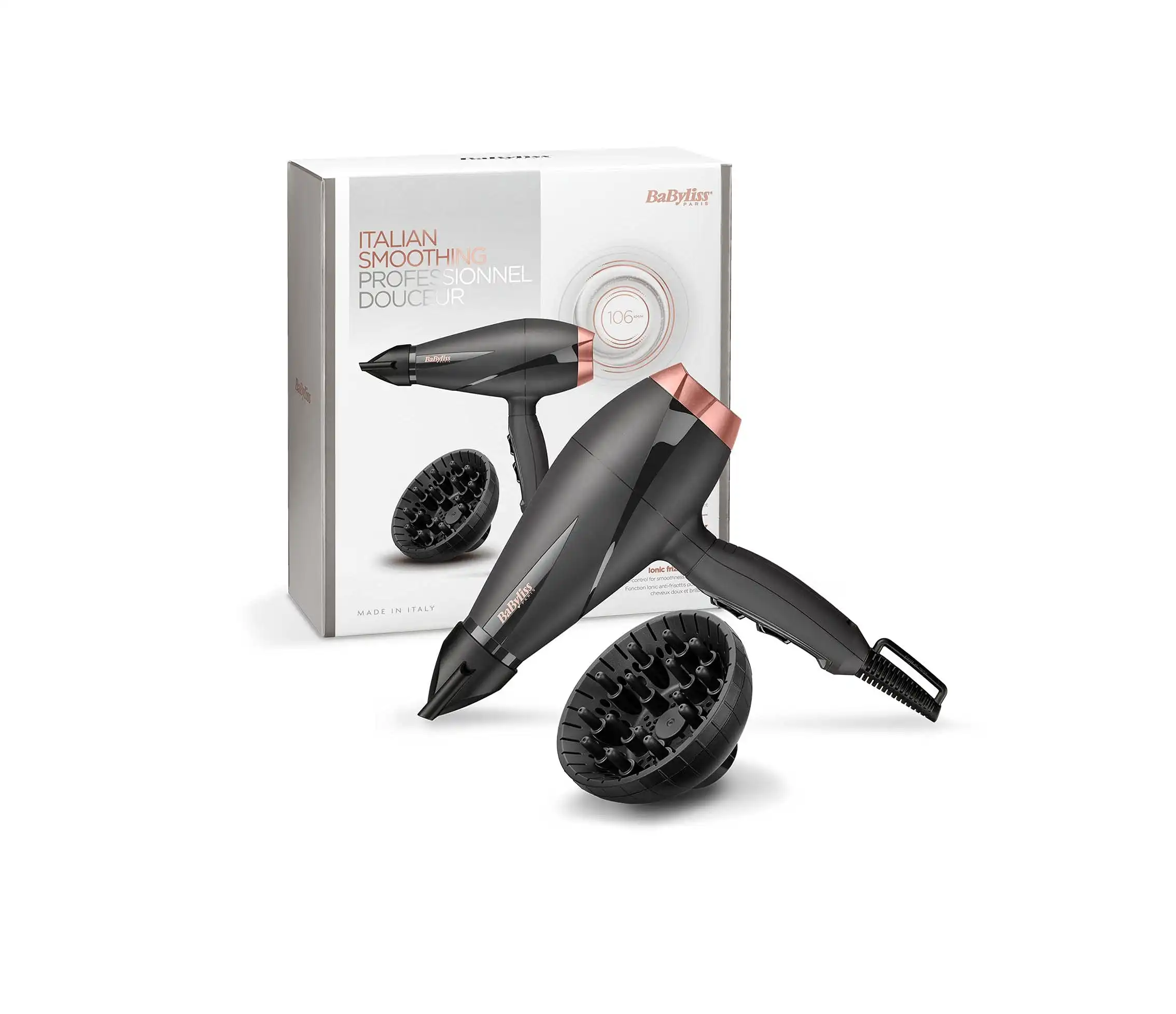 Babyliss Smooth Pro Hair Dryer, 2100 Watt, Black Rose Gold - 6709DE