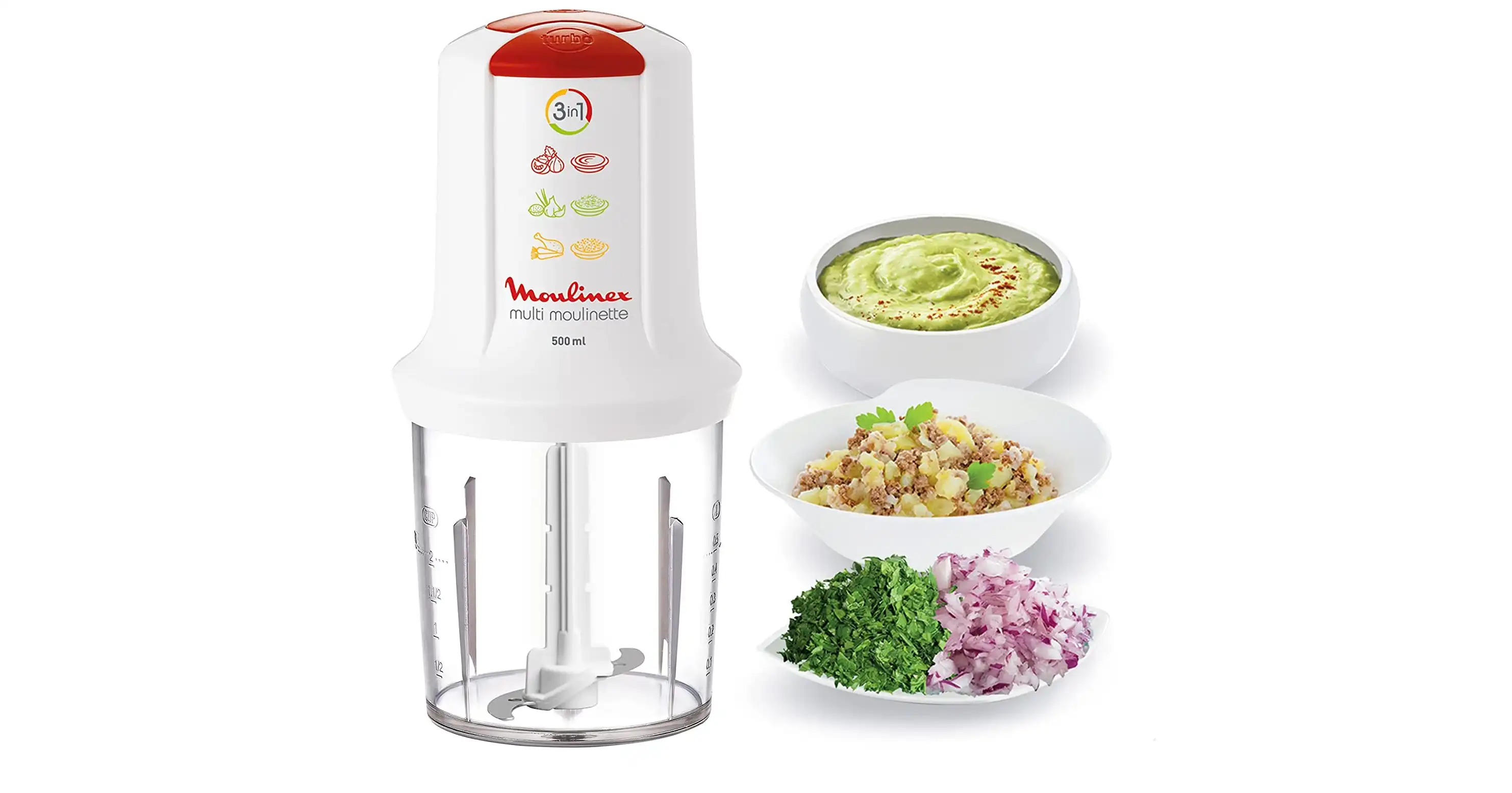 Moulinex Multi Moulinette Chopper 3 in 1, 500 ml, 500 Watt, White - AT7151EG