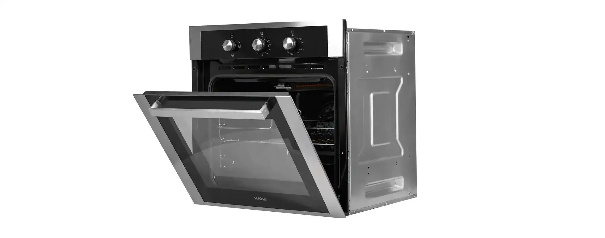 Hans Built-in Oven, Gas, Grill, Fan,  60 cm, Stainless frame, Black Glass - HANS OGO200-12 CO3 DO3