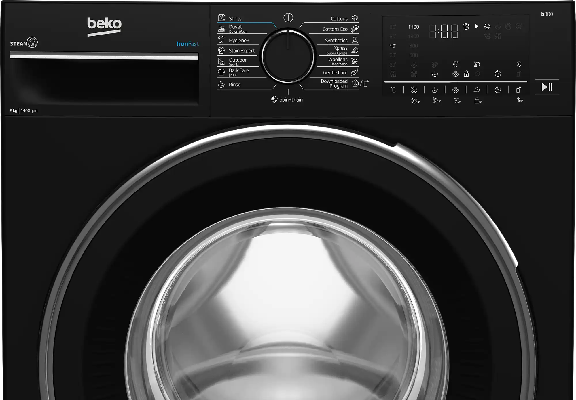 Beko Piano Bluetooth Front Loading Digital Full Automatic Washing Machine, 9 Kg, Black - B3WFU50940BCI