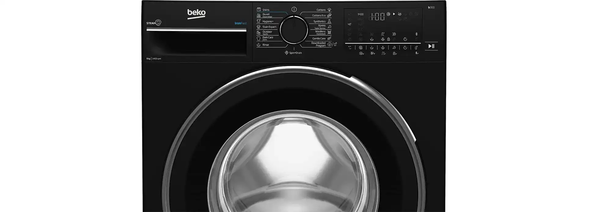 Beko Washing Machine Full Automatic, 10 KG, 1600 RPM, Digital, Steam, Inverter, Black - B3WFU501040BCI