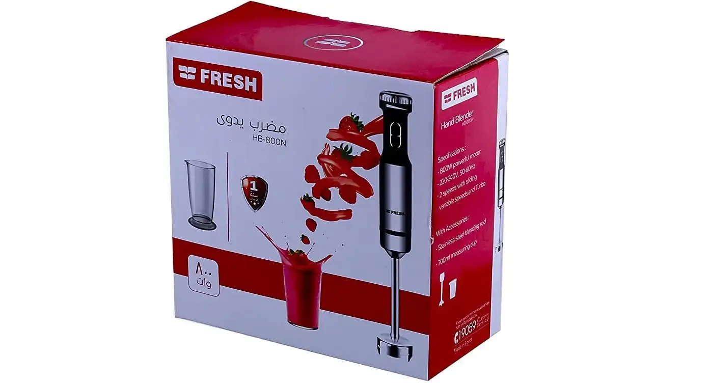 خلاط يدوي فريش 800 وات، 700 ملل، ااستانليس، أسود -  HB-800N