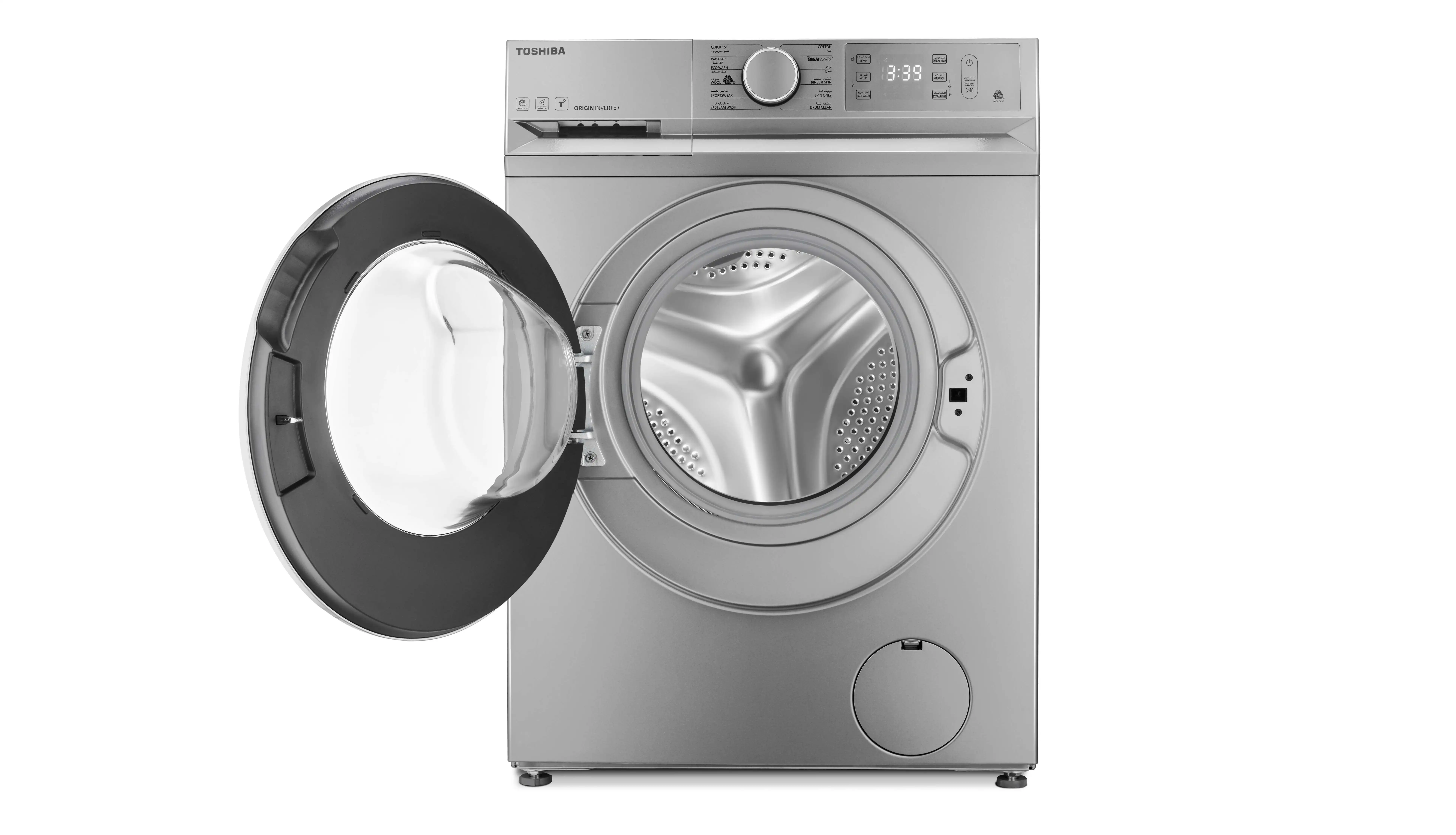 Toshiba Front Load Automatic Washing Machine, 8Kg, Inverter Motor, Silver - TW-BL90A4EG(SS)