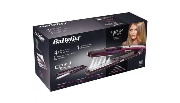 Babyliss Steam Hair Straightener, 230°, Ion Technology, Purple - ST396ALE