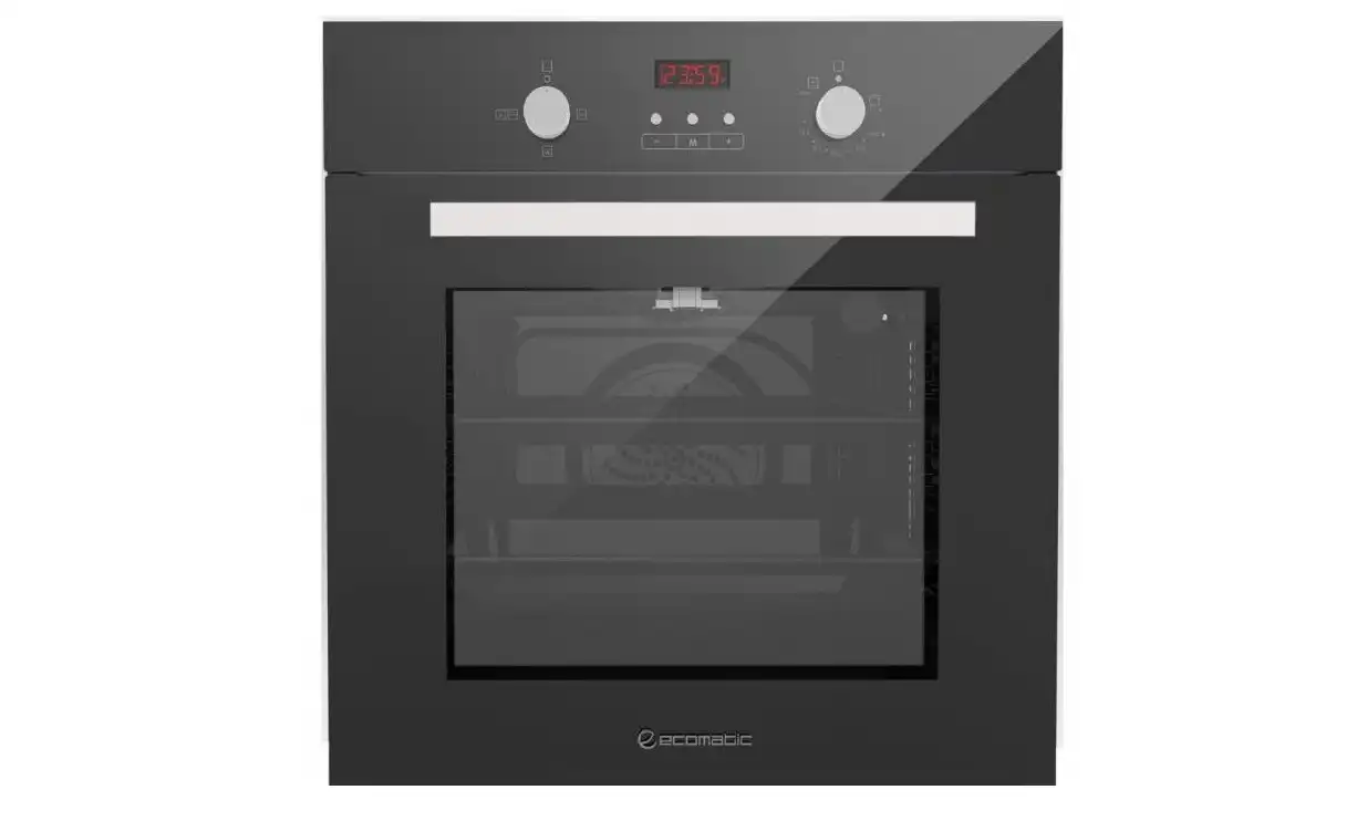 Ecomatic Built-In Hob, 5 Burners, 90 cm, Black Glass - S907RC + Built-In Oven, Gas With Grill, 67 Liters, Fan, 60 cm, Black Glass - G6404GTD