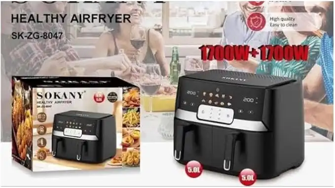 Sokany Digital Air Fryer, 10 Liters, 3400 Watts, Black - Sk-8047
