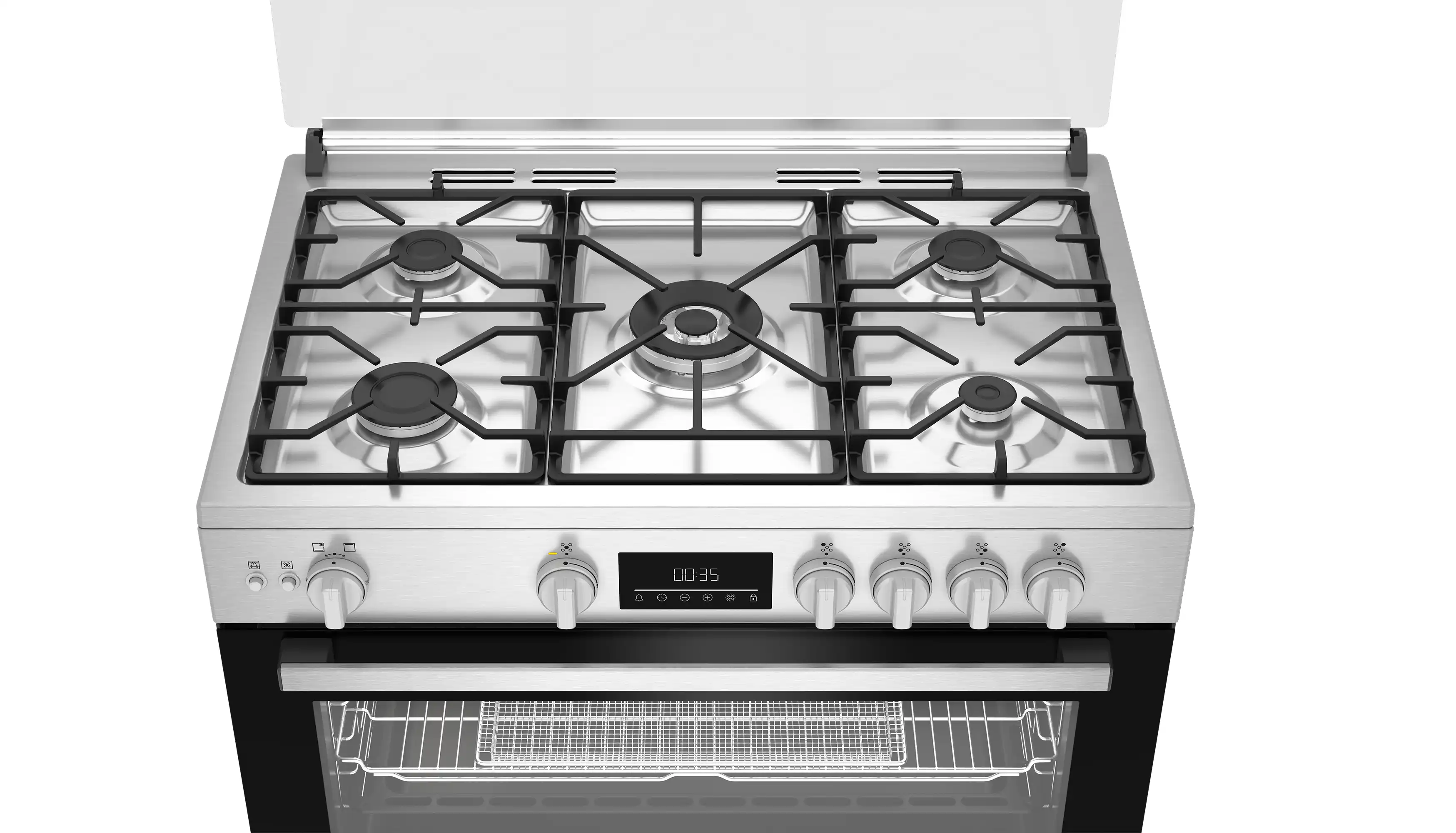 Beko Gas Cooker with Grill and Airfry Function, 5 Burners, Stainless Steel - BGGR 11225 GXA