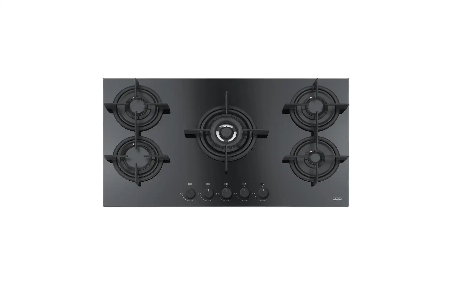 Franke Bundle of Built-In Gas Hob, 5 Burners, 90 cm, Black Glass - FHCR 905 4G TC HE BK C + Gas Oven, 60 Liter, 60 Cm, Stainless -  GN 52 G XS