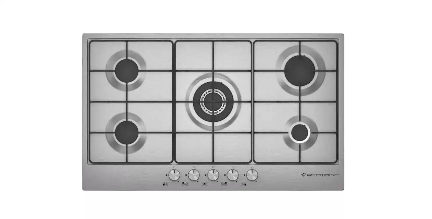 Ecomatic Bundel of Built In Hob, 5 Burner, 90 cm, Stainless Steel - S903B + Gas oven with Grill, 64 Liters, 60 cm, Black / Stainless - G6403B